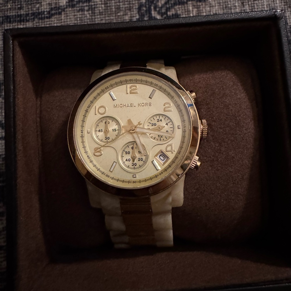 Michael Kors Gold and Cream Chronograph Watch